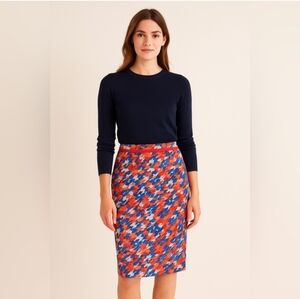 Boden Straight Skirt Womens Blue Pink Watercolor Print Pencil Skirt